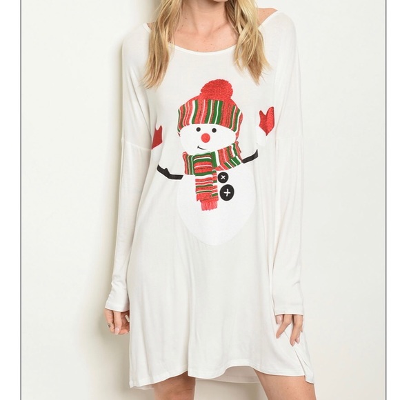 Dresses & Skirts - ❤️last 1 left❗️ Ivory Snowman Glitter Print Dress